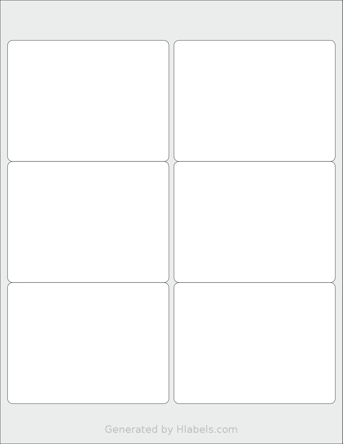 Dashleigh® 8381 template with 6 rectangular 4 x 3 inch labels per sheet, on Letter-size adhesive blank label sheets.