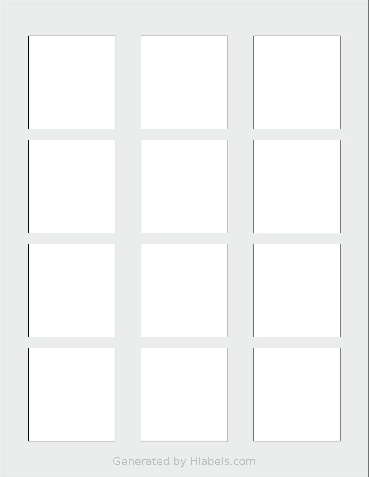 Dashleigh® 8387 template with 12 rectangular 2 x 2.15 inch labels per sheet, on Letter-size adhesive blank label sheets.