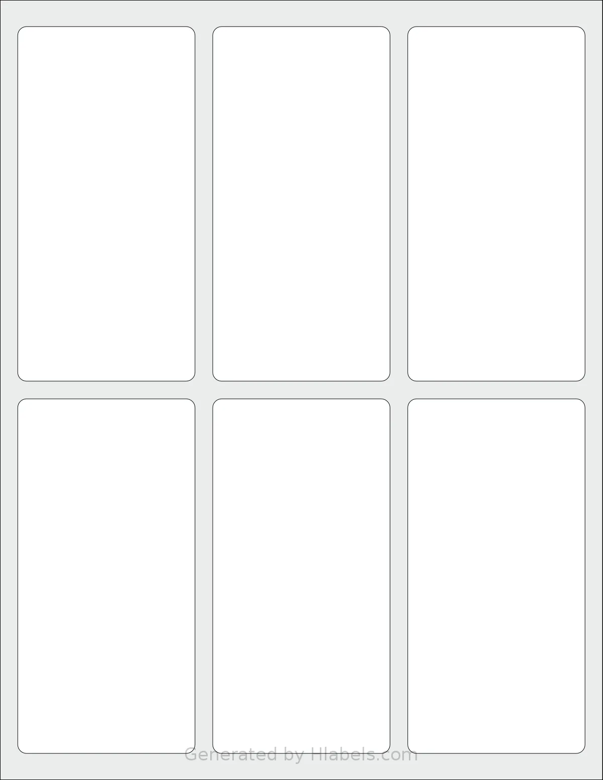 Dashleigh® 8393 template with 6 rectangular 2.5 x 5 inch labels per sheet, on Letter-size adhesive blank label sheets.