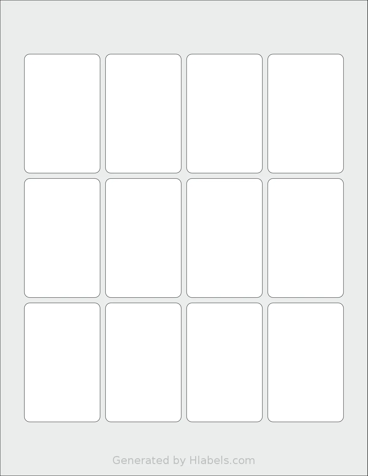 Dashleigh® 8395 template with 12 rectangular 1.75 x 2.75 inch labels per sheet, on Letter-size adhesive blank label sheets.
