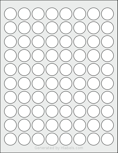 Dashleigh® 8403 Template Dashleigh® 8403 template with 80 circle labels per sheet, each 0.875 inch in diameter, on Letter-size adhesive blank label sheets.