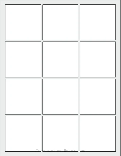 Dashleigh® 8428 Template Dashleigh® 8428 template with 12 square 2.5 x 2.5 inch labels per sheet, on Letter-size adhesive blank label sheets.