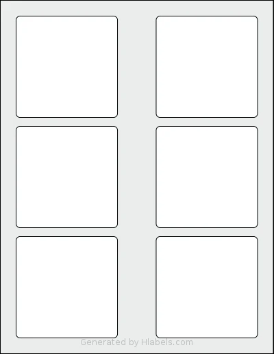 Dashleigh® 8432 Template Dashleigh® 8432 template with 6 square 3.15 x 3.15 inch labels per sheet, on Letter-size adhesive blank label sheets.