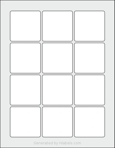 Dashleigh® 8433 Template Dashleigh® 8433 template with 12 square 2.25 x 2.25 inch labels per sheet, on Letter-size adhesive blank label sheets.