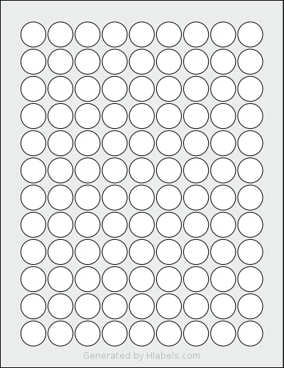 Dashleigh® 8440 Template Dashleigh® 8440 template with 108 circle labels per sheet, each 0.75 inch in diameter, on Letter-size adhesive blank label sheets.