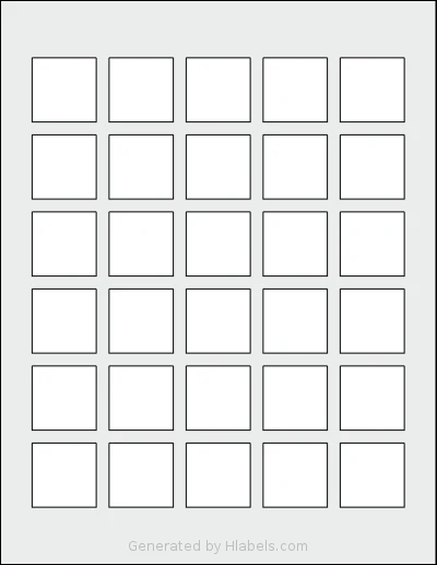Dashleigh® 8443 Template Dashleigh® 8443 template with 30 square 1.25 x 1.25 inch labels per sheet, on Letter-size adhesive blank label sheets.