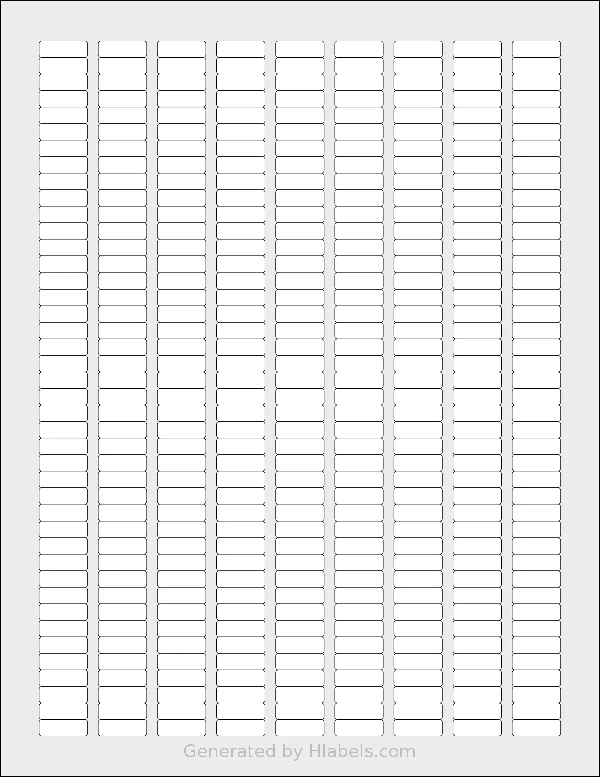 Demco® 20583170 template with 378 rectangular 0.6875 x 0.2344 inch labels per sheet, on Letter-size adhesive blank label sheets.