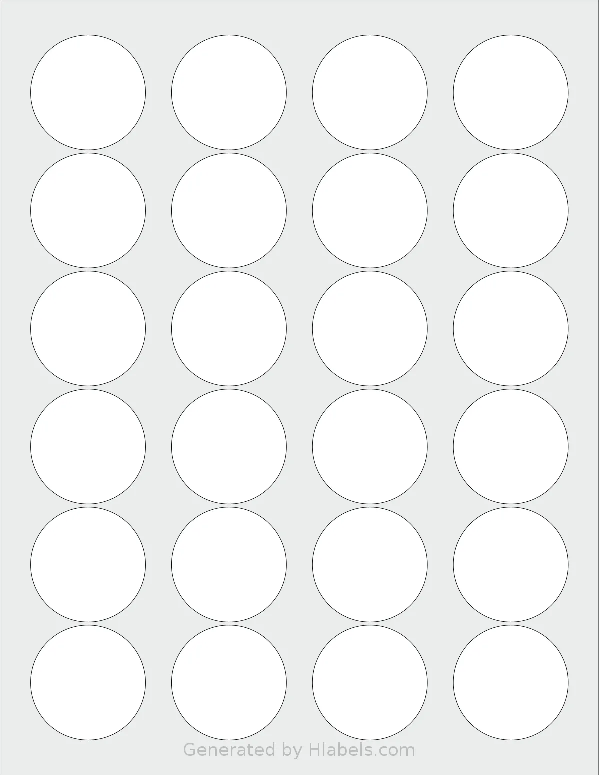 DesktopSupplies® 70293 template with 24 circle labels per sheet, each 1.63 inch in diameter, on Letter-size adhesive blank label sheets.