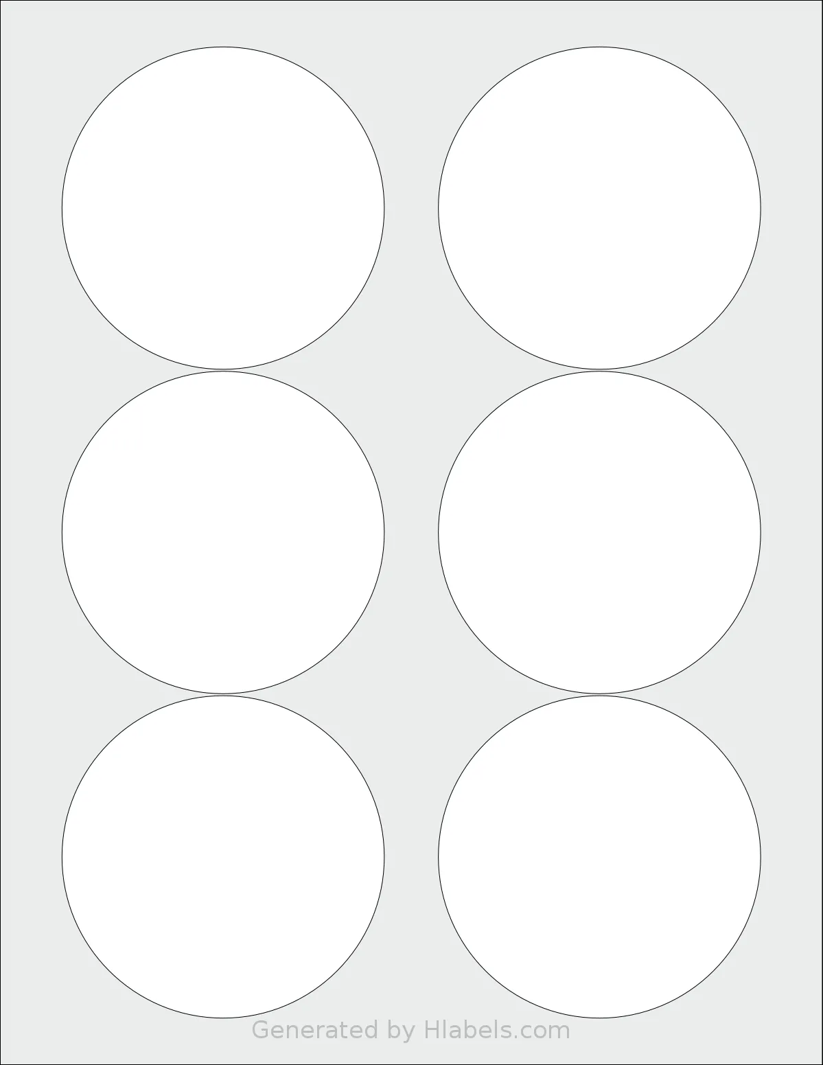 DesktopSupplies® 70295 template with 6 circle labels per sheet, each 3.33 inch in diameter, on Letter-size adhesive blank label sheets.