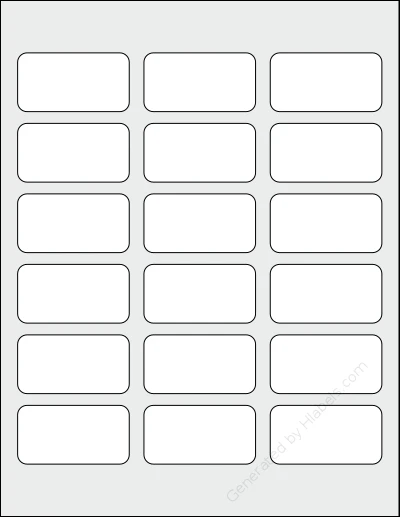 ElevatePackaging® LC0004 template with 18 rectangular 2.375 x 1.25 inch labels per sheet, on Letter-size adhesive blank label sheets.