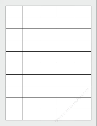 ElevatePackaging® LC1713 template with 50 rectangular 1.5 x 1 inch labels per sheet, on Letter-size adhesive blank label sheets.