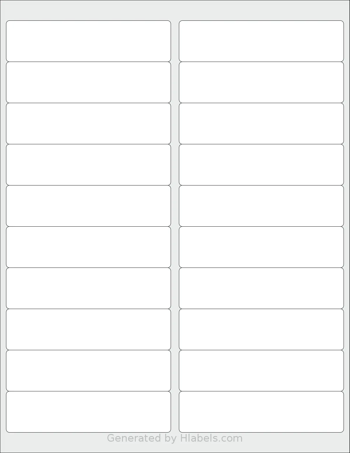 Enko® EPS01AV5161V1 template with 20 rectangular 4 x 1 inch labels per sheet, on Letter-size adhesive blank label sheets.