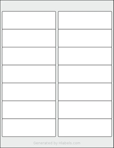 Enko® EPS01AV5162V1 template with 14 rectangular 4 x 1.3333 inch labels per sheet, on Letter-size adhesive blank label sheets.
