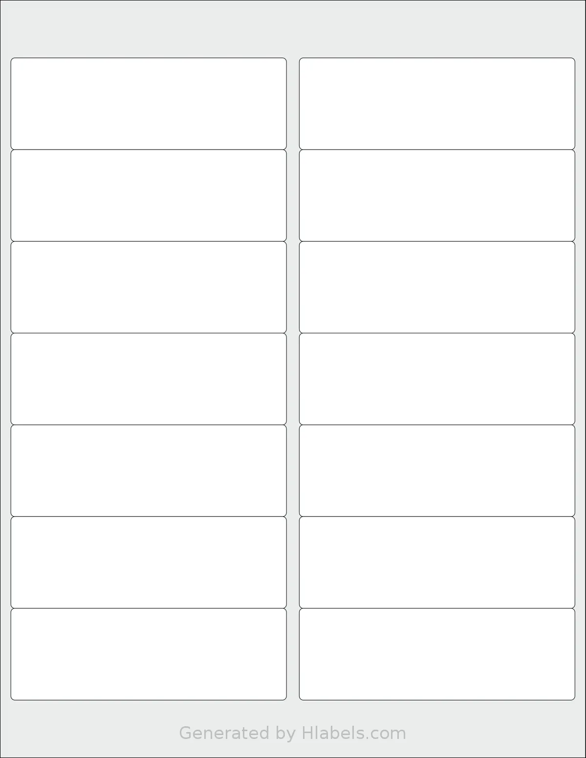 Enko® EPS01AV5162V1 template with 14 rectangular 4 x 1.3333 inch labels per sheet, on Letter-size adhesive blank label sheets.