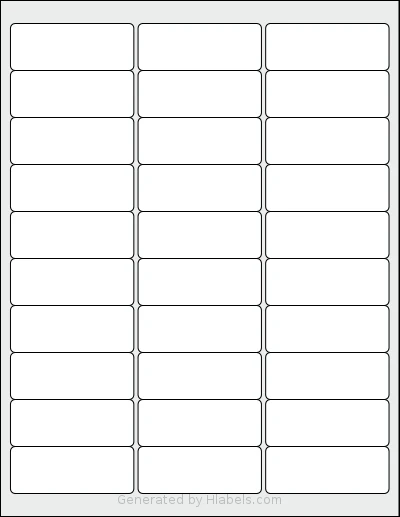 Enko® P-4ASHPLS01 template with 30 rectangular 2.625 x 1 inch labels per sheet, on Letter-size adhesive blank label sheets.