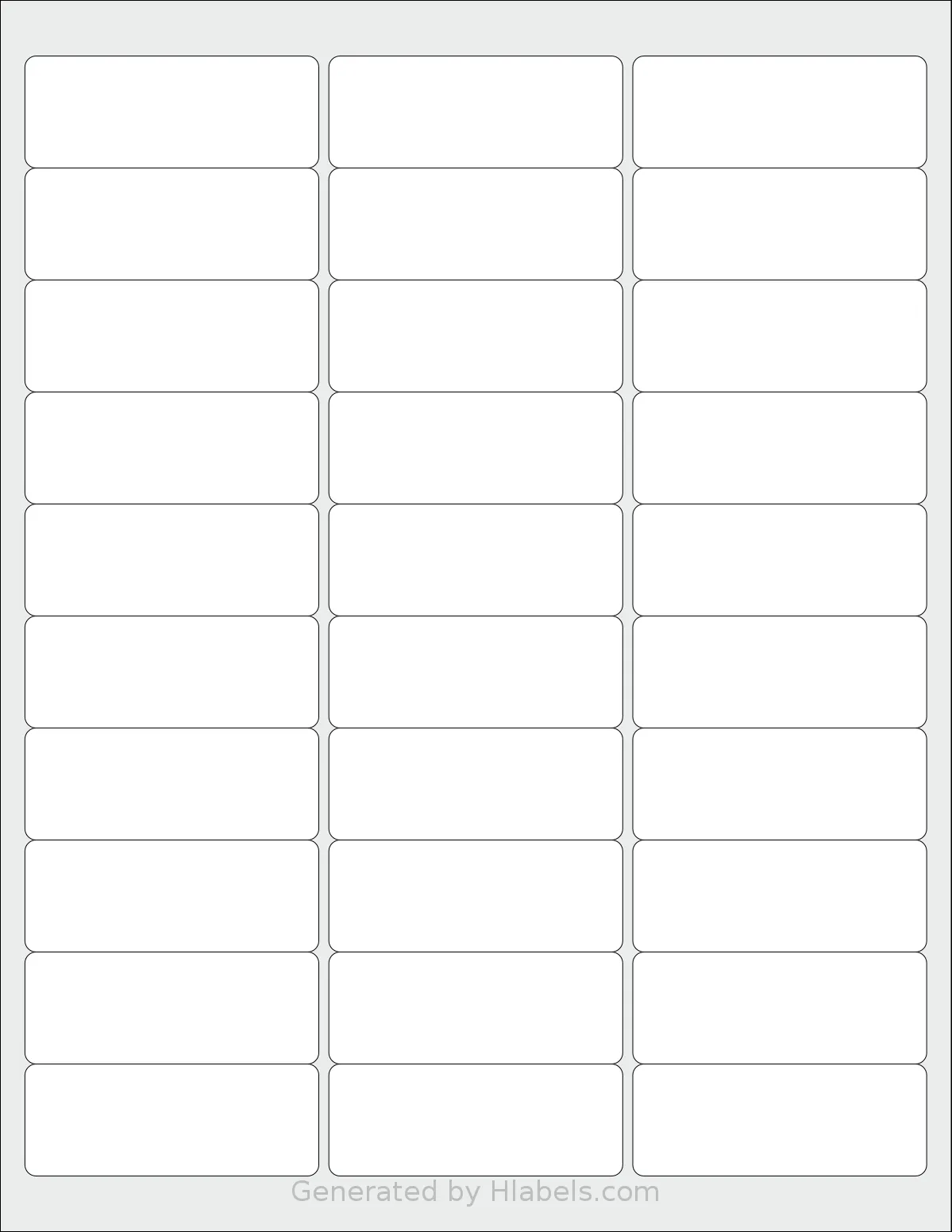 Enko® P-4ASHPLS01 template with 30 rectangular 2.625 x 1 inch labels per sheet, on Letter-size adhesive blank label sheets.