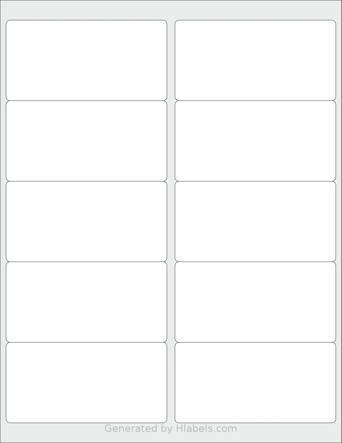 Enko® P-UDAIB8N0766D template with 10 rectangular 4 x 2 inch labels per sheet, on Letter-size adhesive blank label sheets.