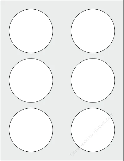 Everstix® 206025MW template with 6 circle labels per sheet, each 3 inch in diameter, on Letter-size adhesive blank label sheets.