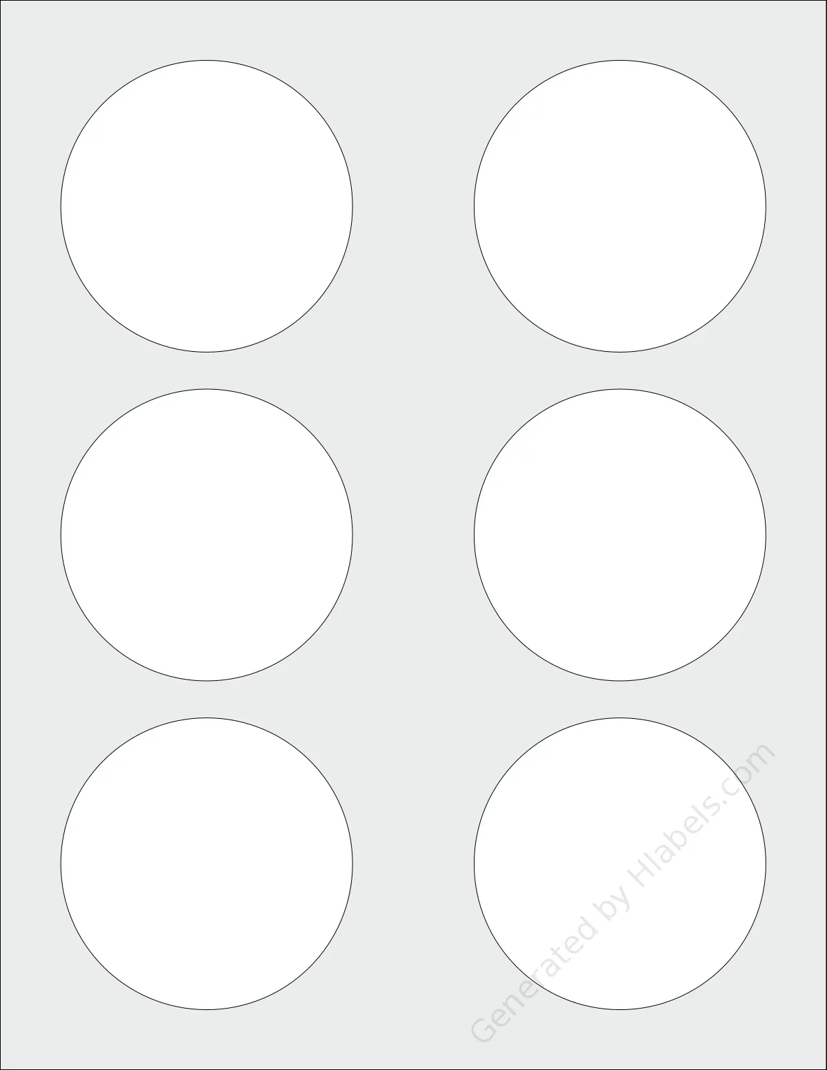 Everstix® 206025MW template with 6 circle labels per sheet, each 3 inch in diameter, on Letter-size adhesive blank label sheets.