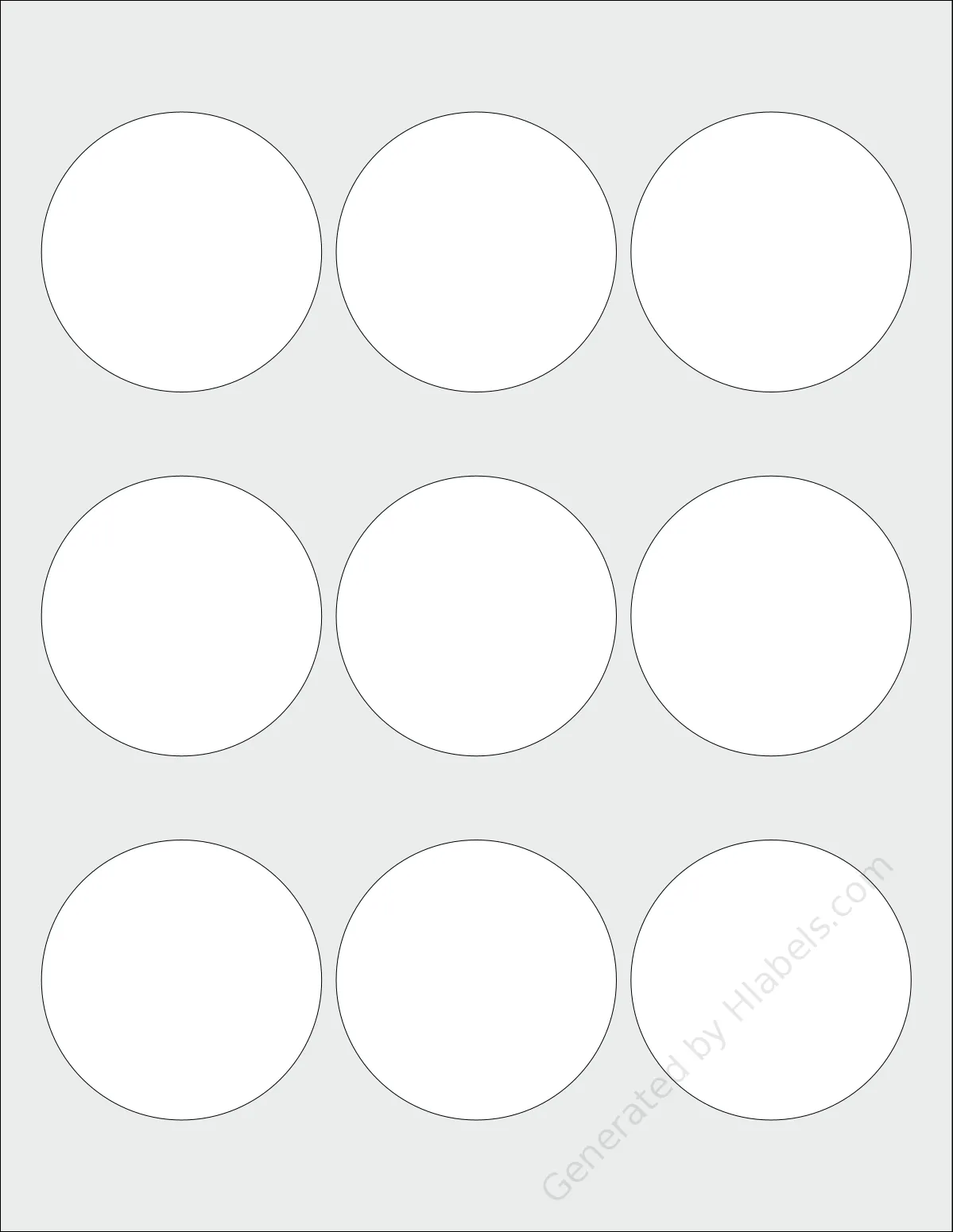 Everstix® 209025MW template with 9 circle labels per sheet, each 2.5 inch in diameter, on Letter-size adhesive blank label sheets.