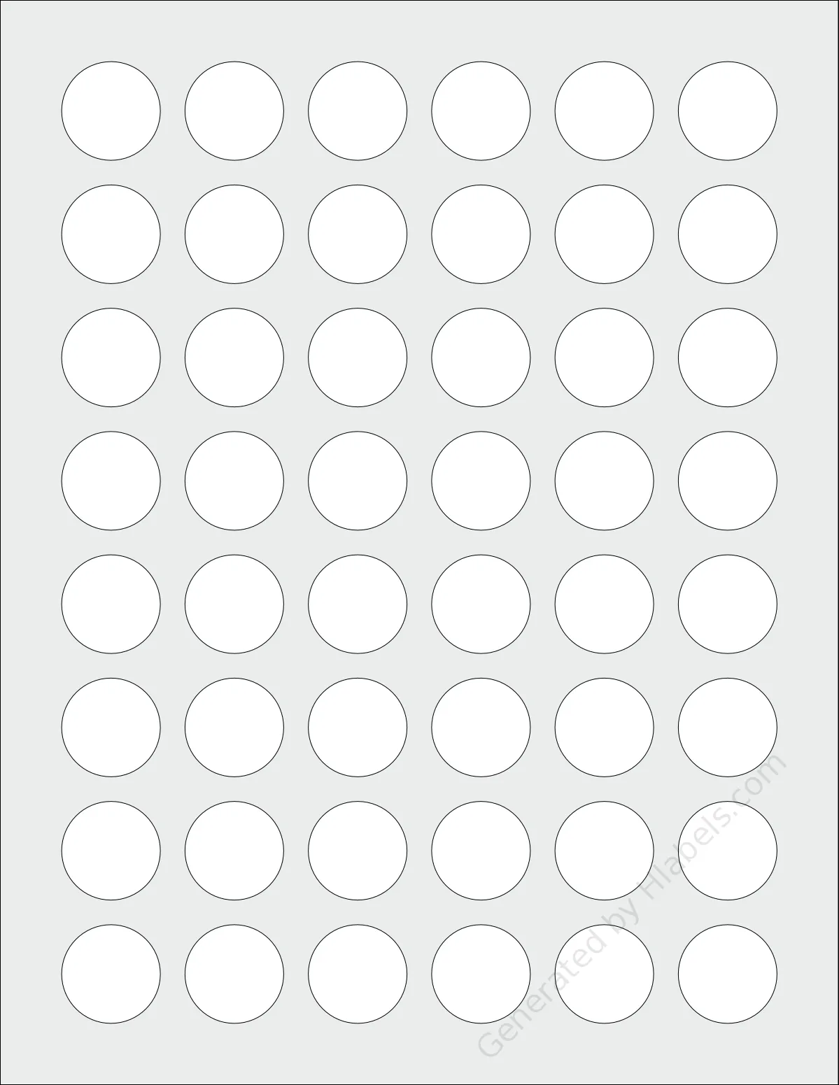 Everstix® 248025MW template with 48 circle labels per sheet, each 1 inch in diameter, on Letter-size adhesive blank label sheets.