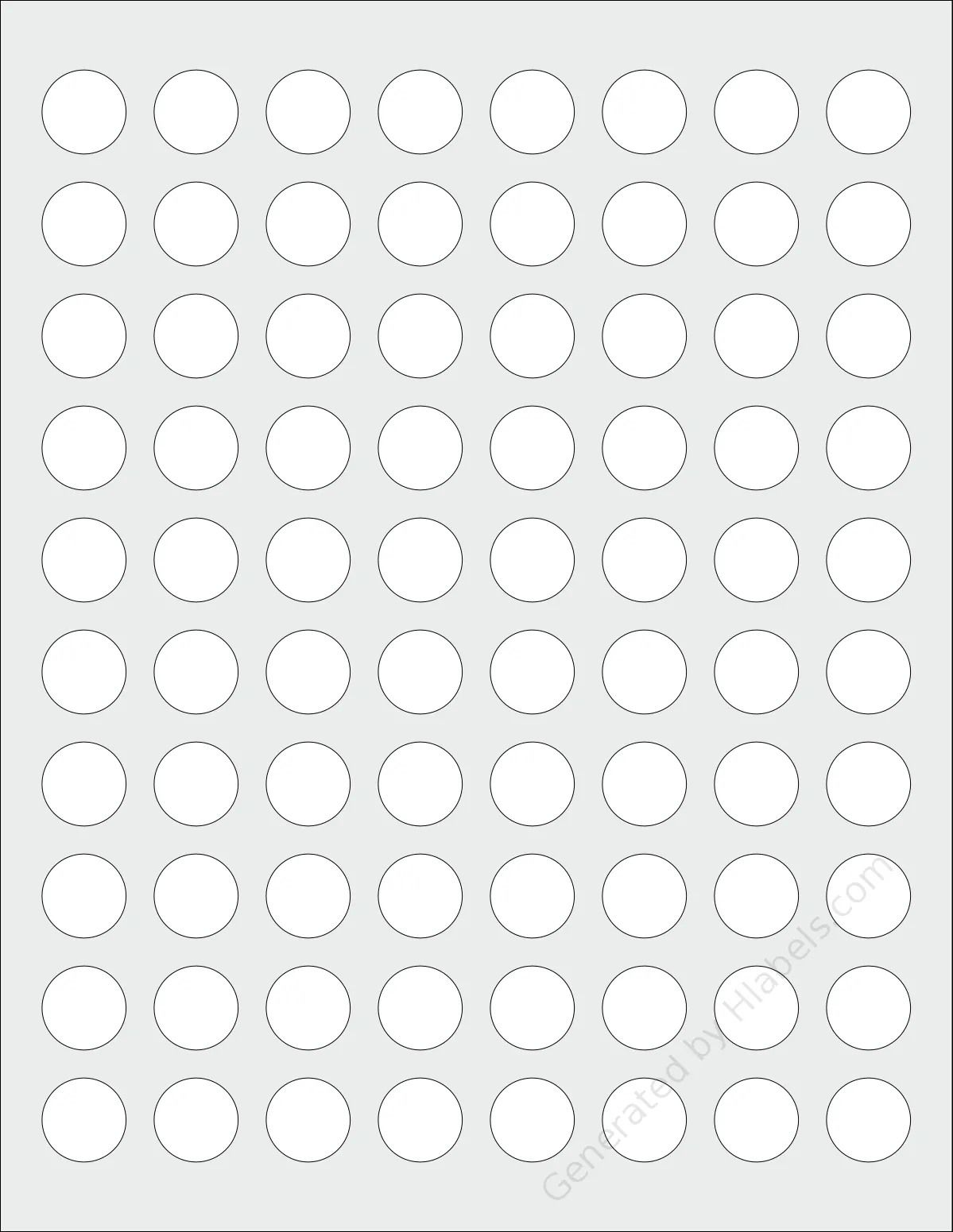 Everstix® 280025MW template with 80 circle labels per sheet, each 0.75 inch in diameter, on Letter-size adhesive blank label sheets.