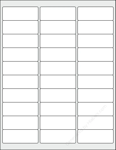 Everstix® 30100MWR template with 30 rectangular 2.625 x 1 inch labels per sheet, on Letter-size adhesive blank label sheets.