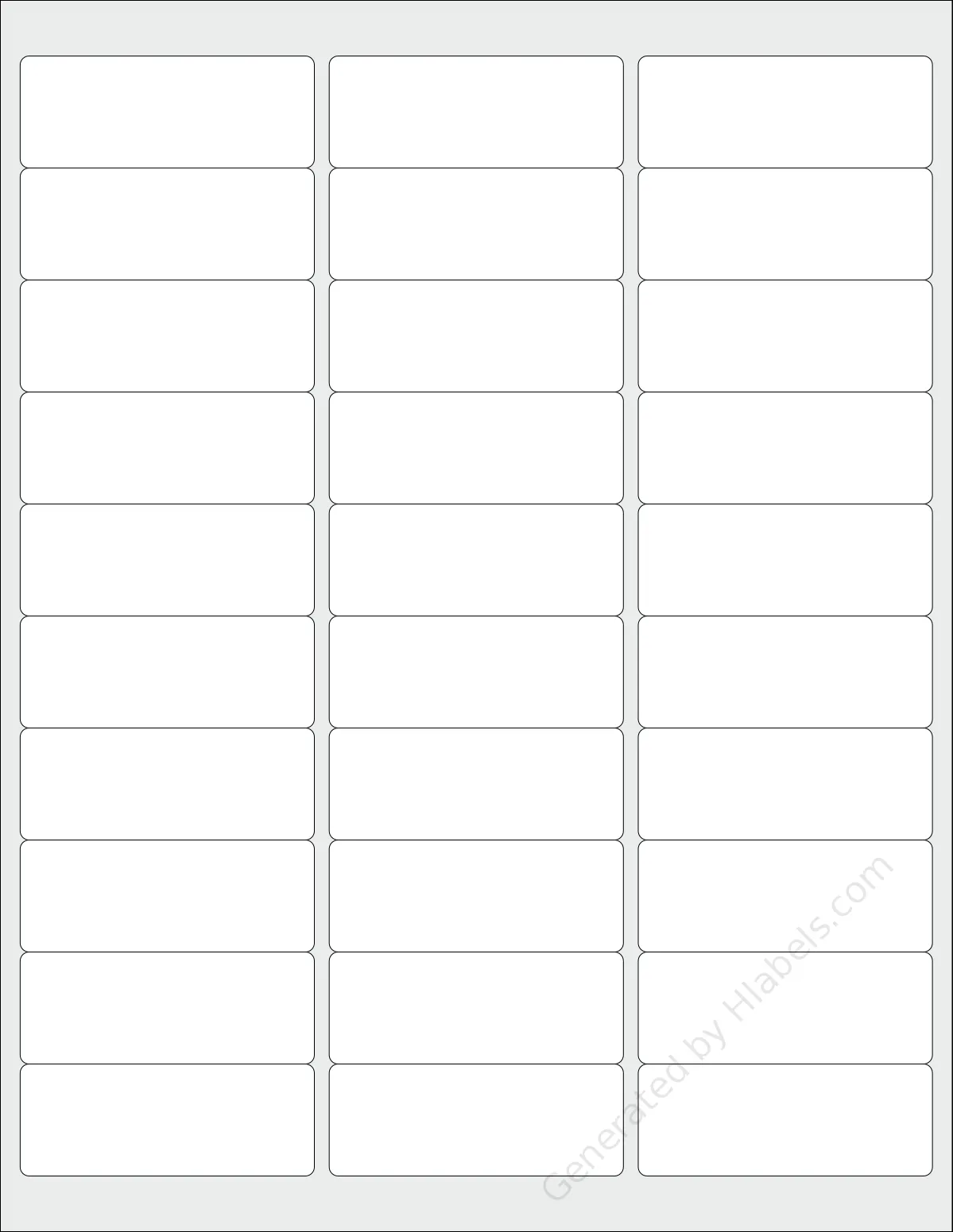 Everstix® 30100MWR template with 30 rectangular 2.625 x 1 inch labels per sheet, on Letter-size adhesive blank label sheets.