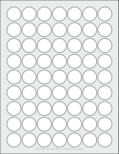 Gemsroyal® G631A Template Gemsroyal® G631A template with 63 circle labels per sheet, each 1 inch in diameter, on Letter-size adhesive blank label sheets.