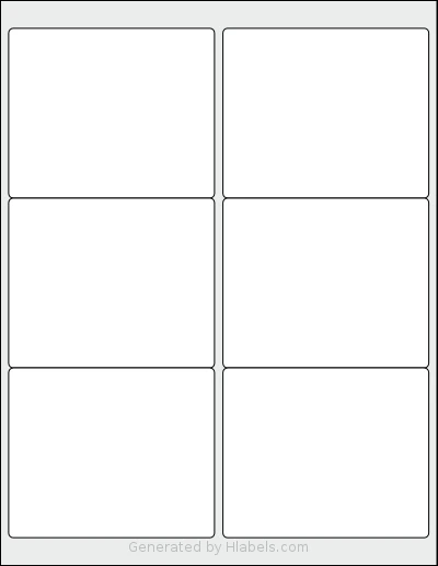 HouseLabels® HL-006 template with 6 rectangular 4 x 3.3 inch labels per sheet, on Letter-size adhesive blank label sheets.