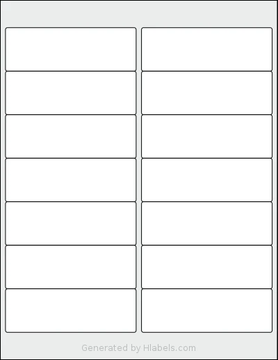HouseLabels® HL-014 template with 14 rectangular 4 x 1.33 inch labels per sheet, on Letter-size adhesive blank label sheets.