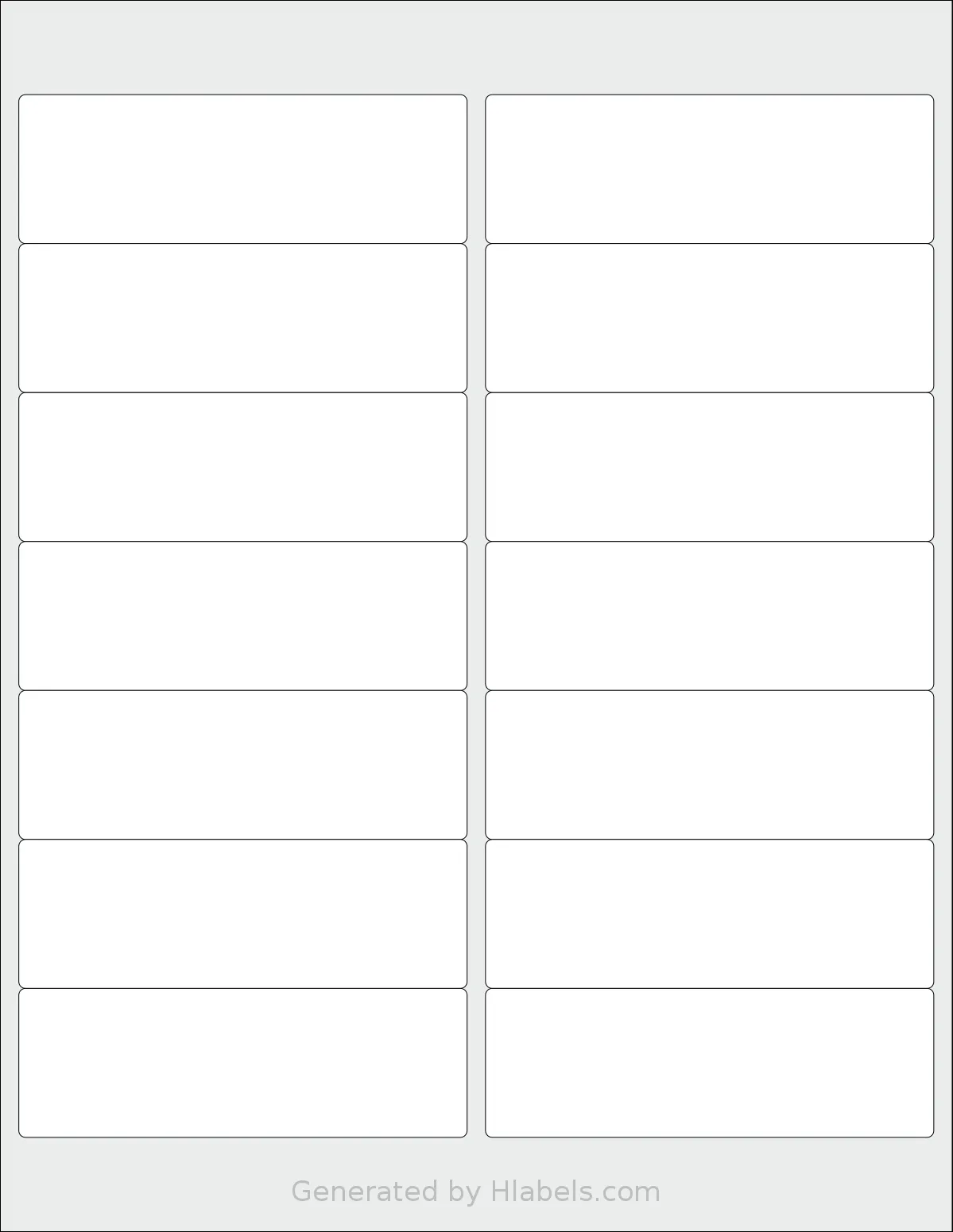 HouseLabels® HL-014 template with 14 rectangular 4 x 1.33 inch labels per sheet, on Letter-size adhesive blank label sheets.