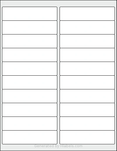 HouseLabels® HL-020 template with 20 rectangular 4 x 1 inch labels per sheet, on Letter-size adhesive blank label sheets.