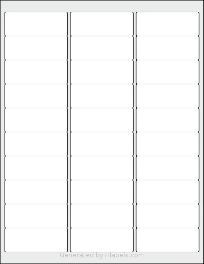 HouseLabels® HL-030 template with 30 rectangular 2.625 x 1 inch labels per sheet, on Letter-size adhesive blank label sheets.