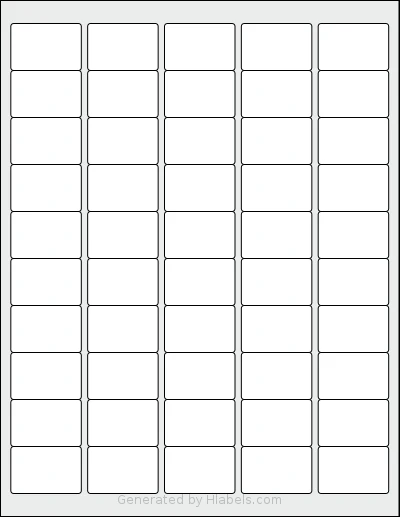 HouseLabels® HL-050 template with 50 rectangular 1.5 x 1 inch labels per sheet, on Letter-size adhesive blank label sheets.