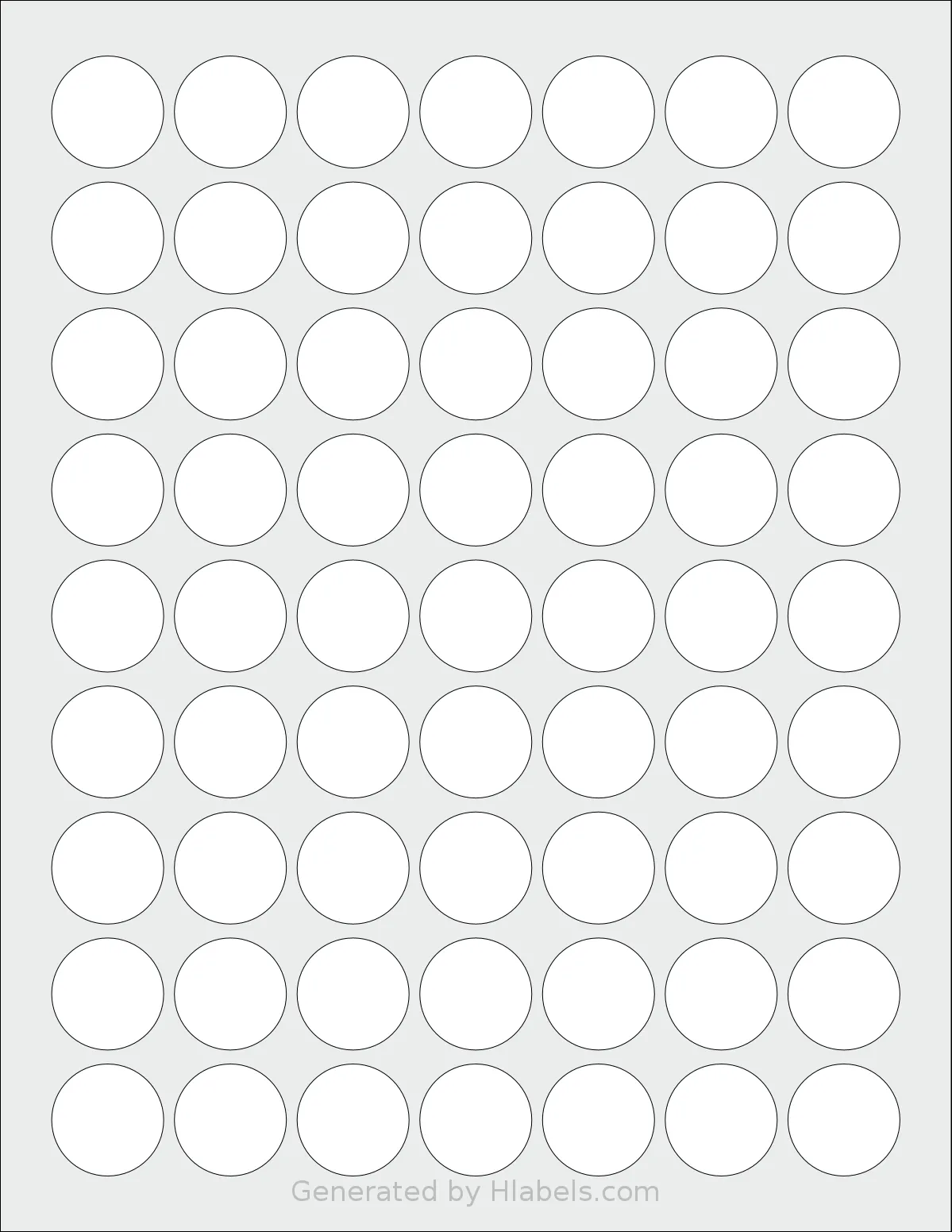 HouseLabels® HL-1R template with 63 circle labels per sheet, each 1 inch in diameter, on Letter-size adhesive blank label sheets.
