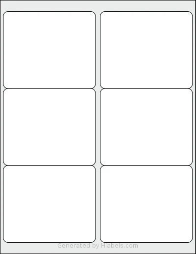 InpourPack® 6UP template with 6 rectangular 4 x 3.3333 inch labels per sheet, on Letter-size adhesive blank label sheets.