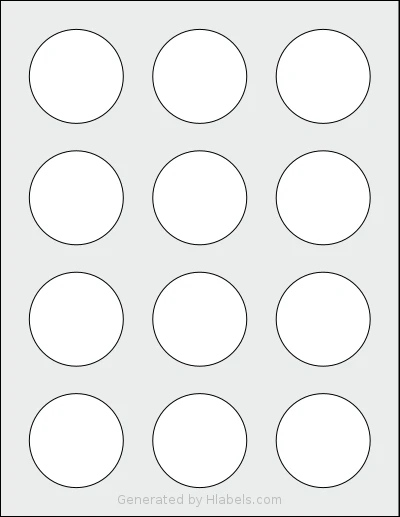 Koala® 2R template with 12 circle labels per sheet, each 2 inch in diameter, on Letter-size adhesive blank label sheets.