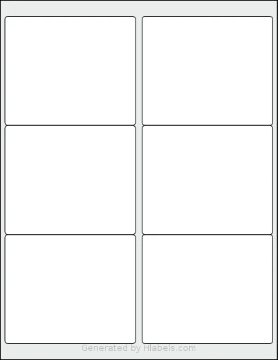 LabelMore® 6 template with 6 rectangular 4 x 3.33 inch labels per sheet, on Letter-size adhesive blank label sheets.