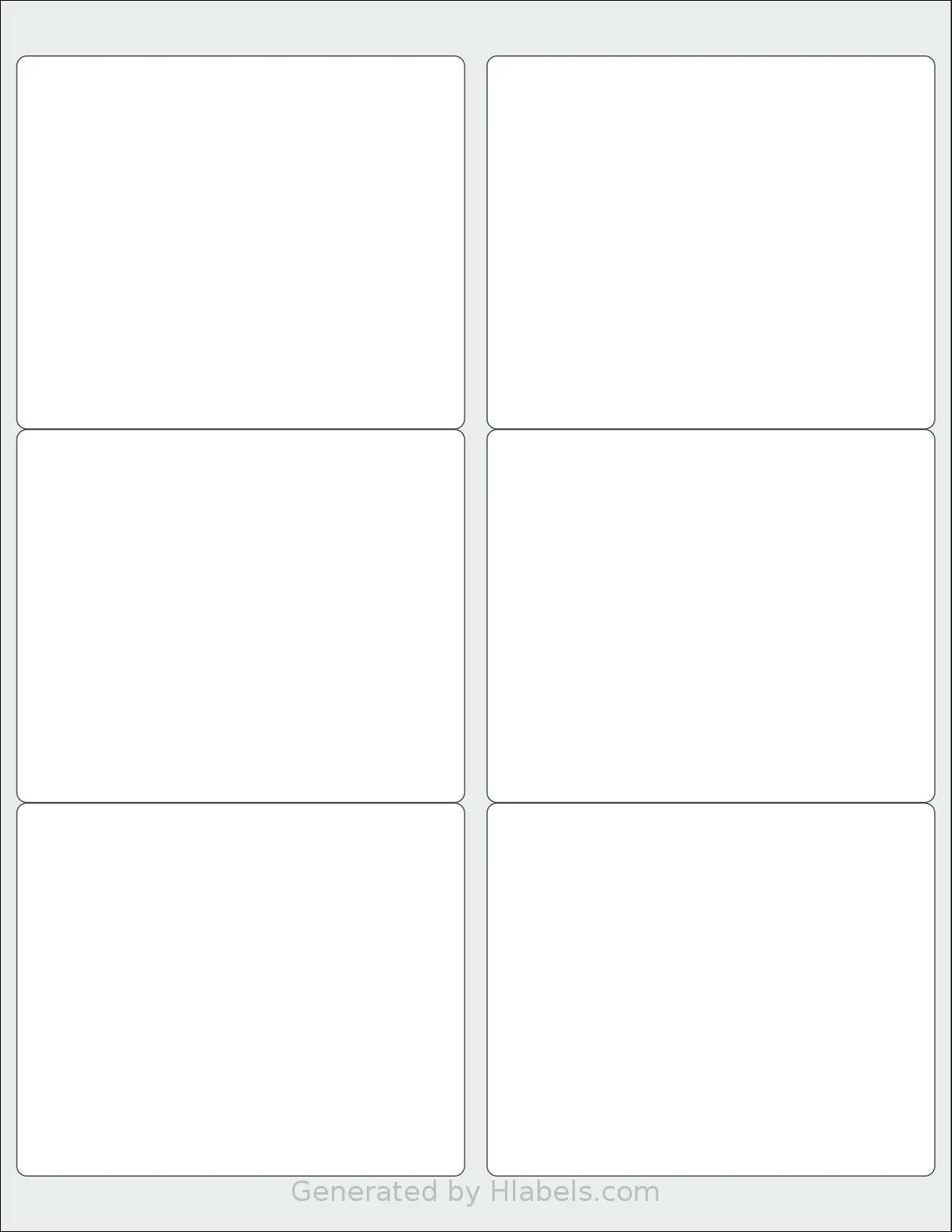LabelMore® 6 template with 6 rectangular 4 x 3.33 inch labels per sheet, on Letter-size adhesive blank label sheets.