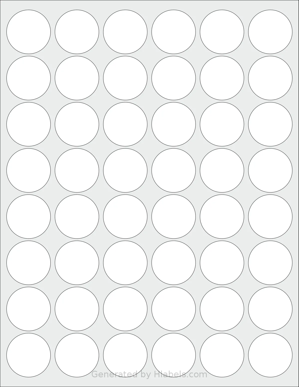 LabelOutfitters® 125125 template with 48 circle labels per sheet, each 1.25 inch in diameter, on Letter-size adhesive blank label sheets.