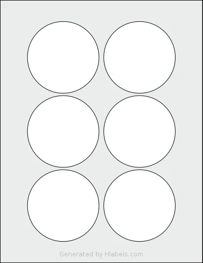 LabelOutfitters® 300300-20 template with 6 circle labels per sheet, each 3 inch in diameter, on Letter-size adhesive blank label sheets.