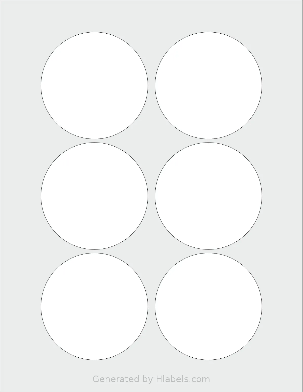LabelOutfitters® 300300-20 template with 6 circle labels per sheet, each 3 inch in diameter, on Letter-size adhesive blank label sheets.