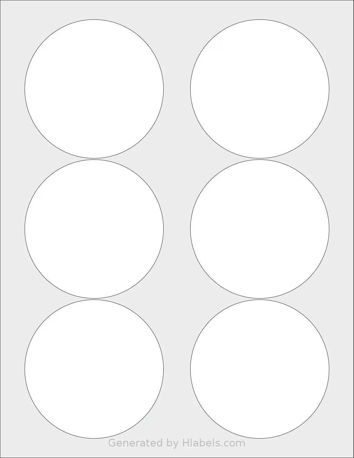 LabelOutfitters® 333333 template with 6 circle labels per sheet, each 3.333 inch in diameter, on Letter-size adhesive blank label sheets.