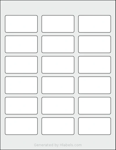 Labelsbythesheet® 0043 template with 18 rectangular 2.375 x 1.25 inch labels per sheet, on Letter-size adhesive blank label sheets.