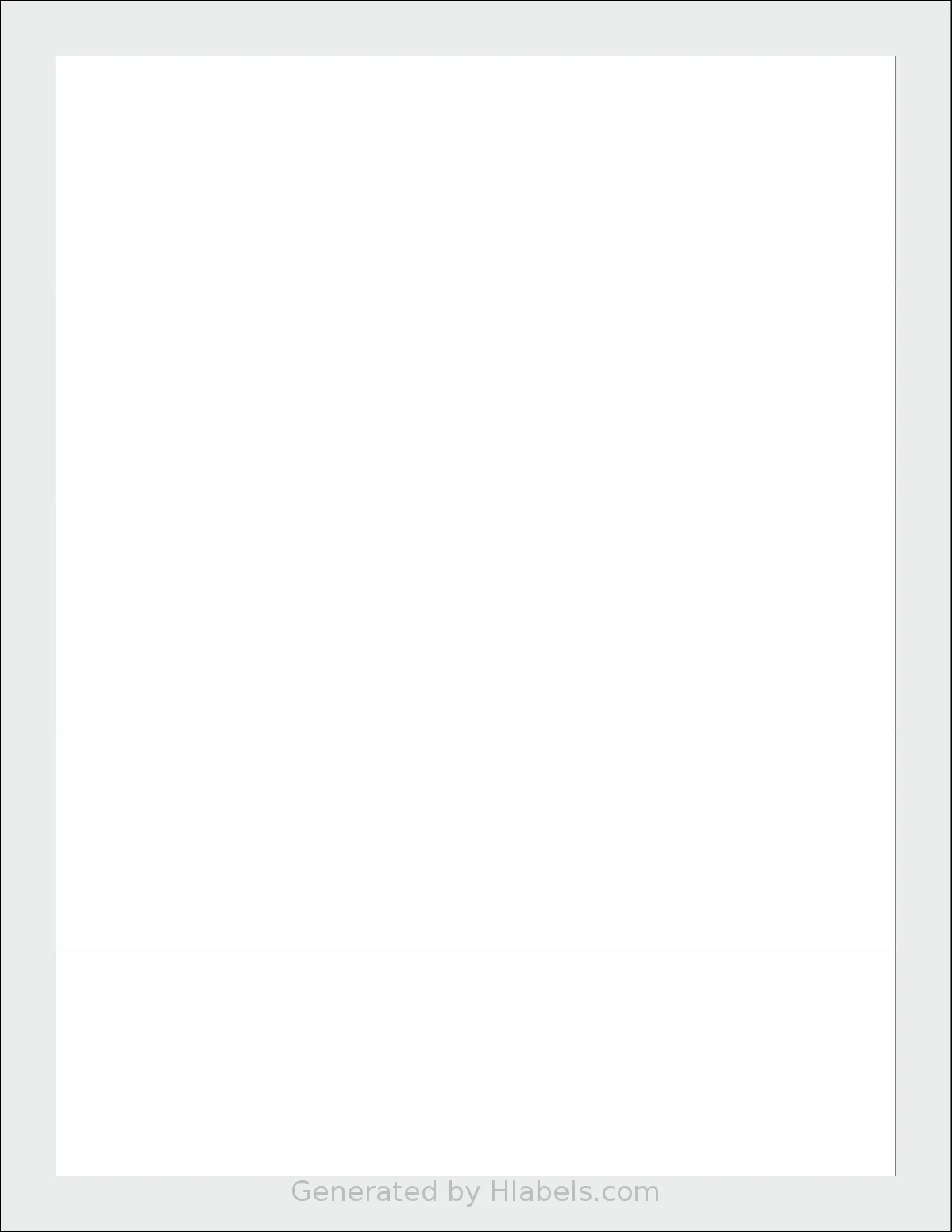 Labelsbythesheet® 0061 template with 5 rectangular 7.5 x 2 inch labels per sheet, on Letter-size adhesive blank label sheets.