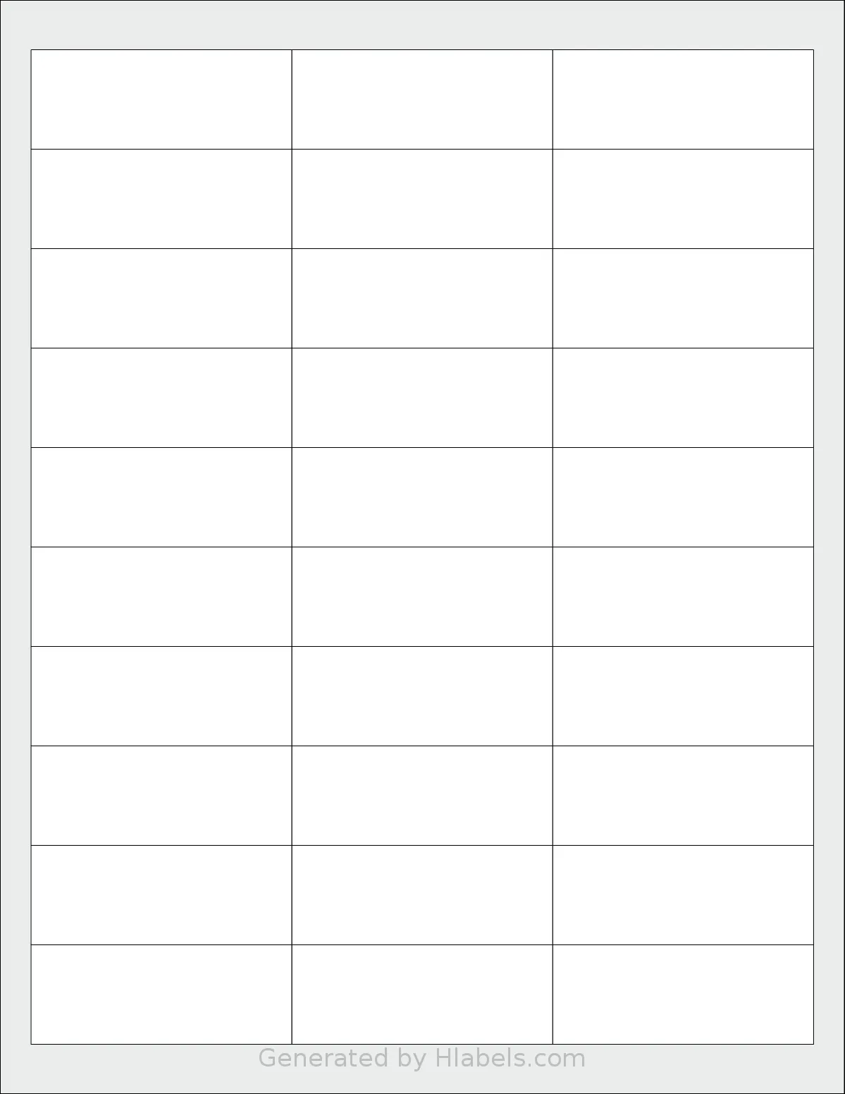 Labelsbythesheet® 0063 template with 30 rectangular 2.625 x 1 inch labels per sheet, on Letter-size adhesive blank label sheets.