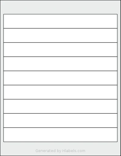 Labelsbythesheet® 0102 template with 9 rectangular 8 x 1 inch labels per sheet, on Letter-size adhesive blank label sheets.