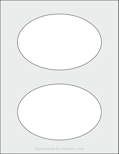 Labelsbythesheet® 0134 template with 2 oval 6 x 4 inch labels per sheet, on Letter-size adhesive blank label sheets.