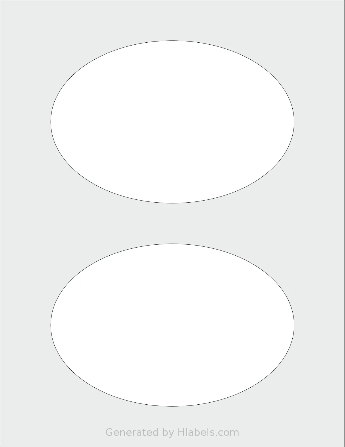 Labelsbythesheet® 0134 template with 2 oval 6 x 4 inch labels per sheet, on Letter-size adhesive blank label sheets.